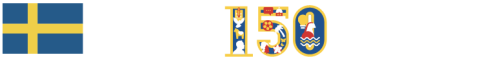 Bandera de Suecia y un logo conmemorativo de los 150 años de cooperación con Colombia.